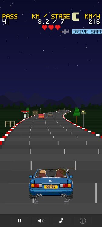 Outburn 87 at night: stars, moon and a skyplane banner reading drive safe
